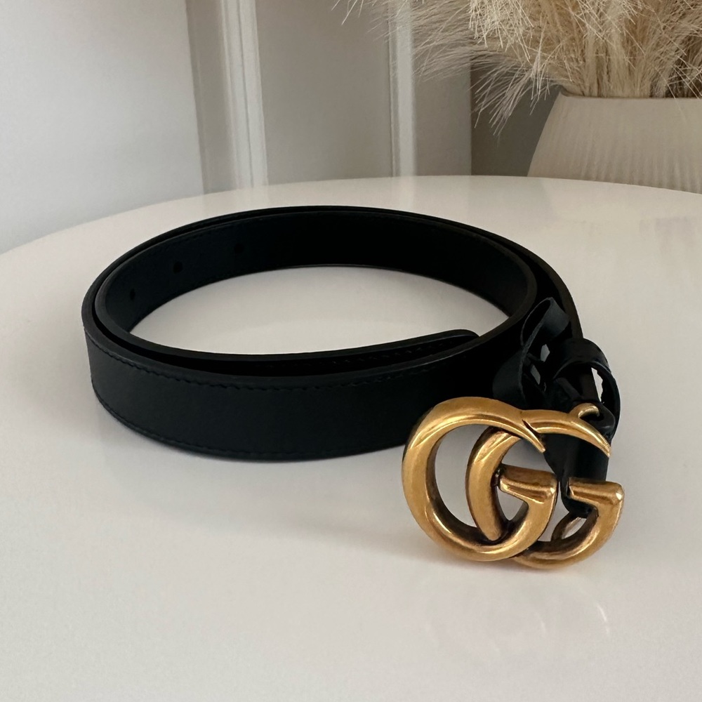 Gucci Black Leather Belt with Gold Double G Buckle